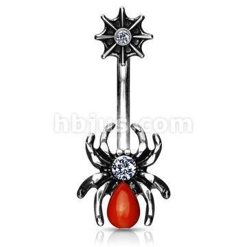 316L Surgical Steel 316L Surgical Steel Red Spider and Web With CZ... - Image 2