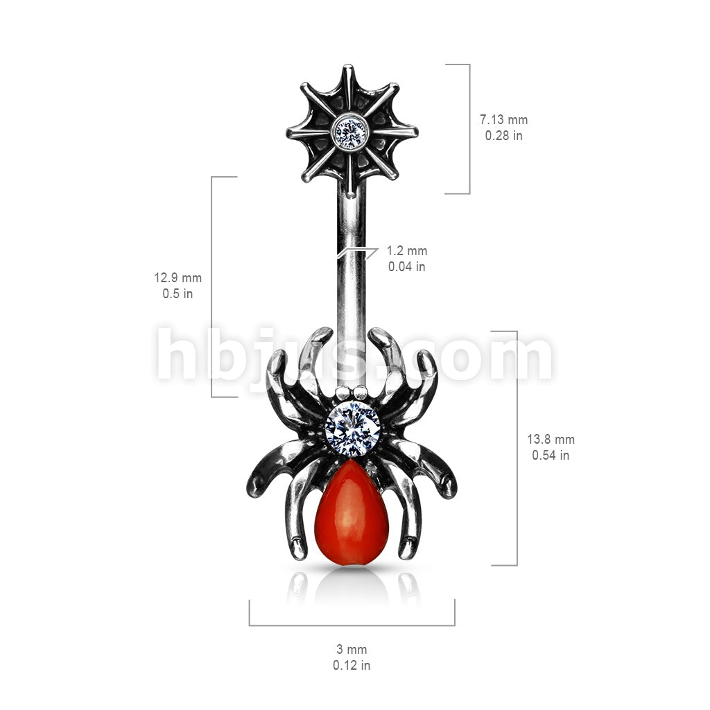 316L Surgical Steel 316L Surgical Steel Red Spider and Web With CZ... - Image 3