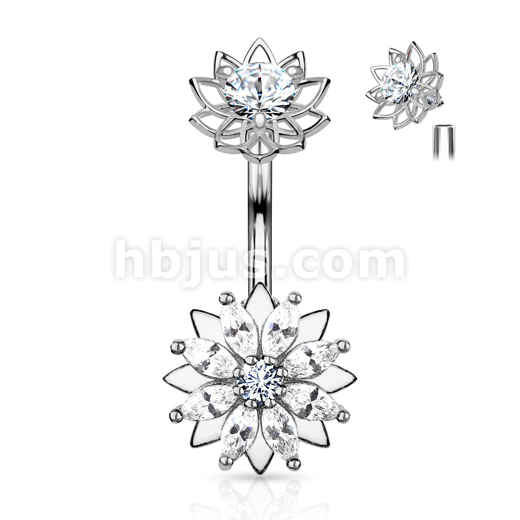 316L Surgical Steel Marquise CZ Flower With Internally Threaded CZ... - Image 3