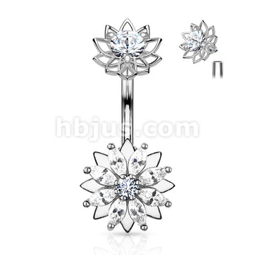 316L Surgical Steel Marquise CZ Flower With Internally Threaded CZ... - Image 3