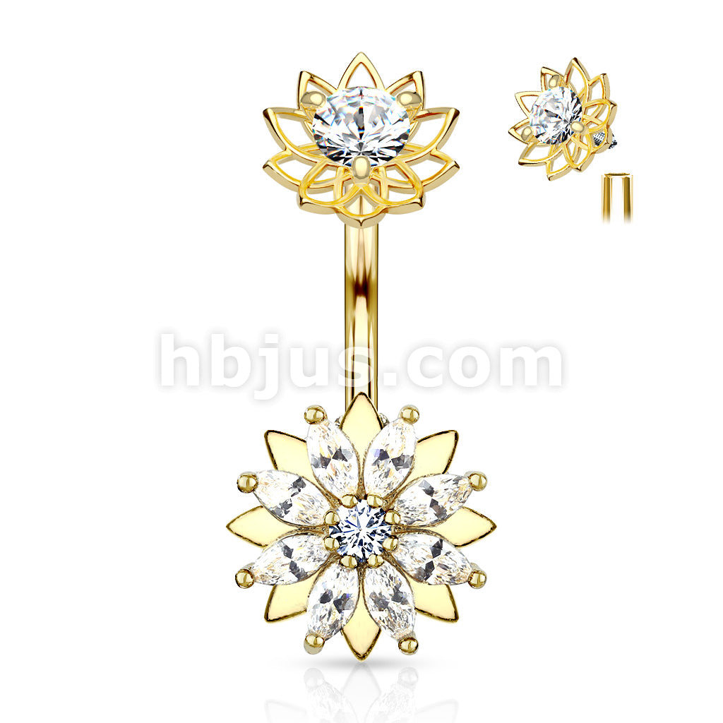 316L Surgical Steel Marquise CZ Flower With Internally Threaded CZ... - Image 4
