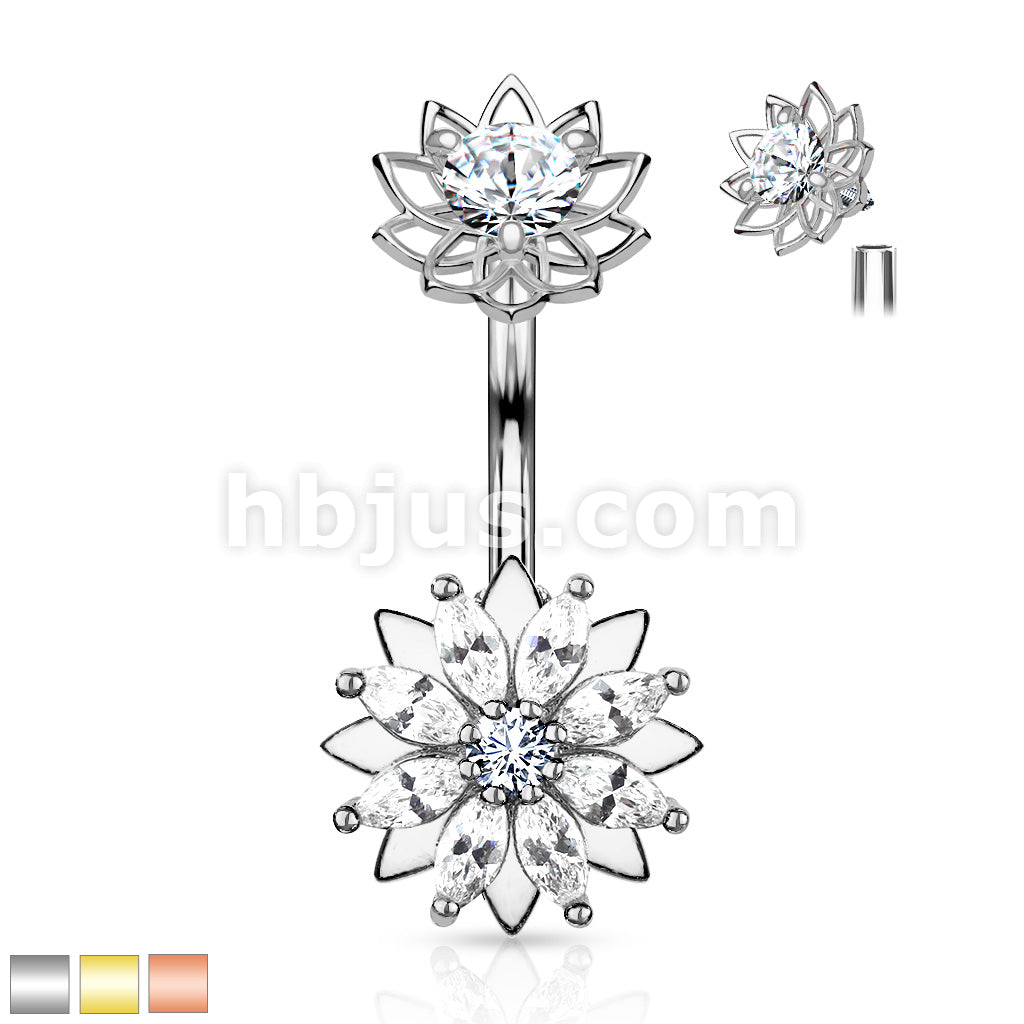 316L Surgical Steel Marquise CZ Flower With Internally Threaded CZ... - Image 2