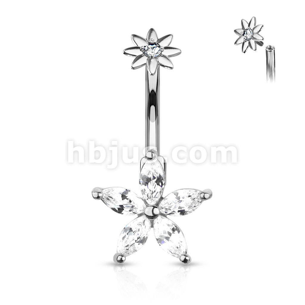 316L Surgical Steel 5 Marquise CZ Petals Flower With Internally... - Image 3