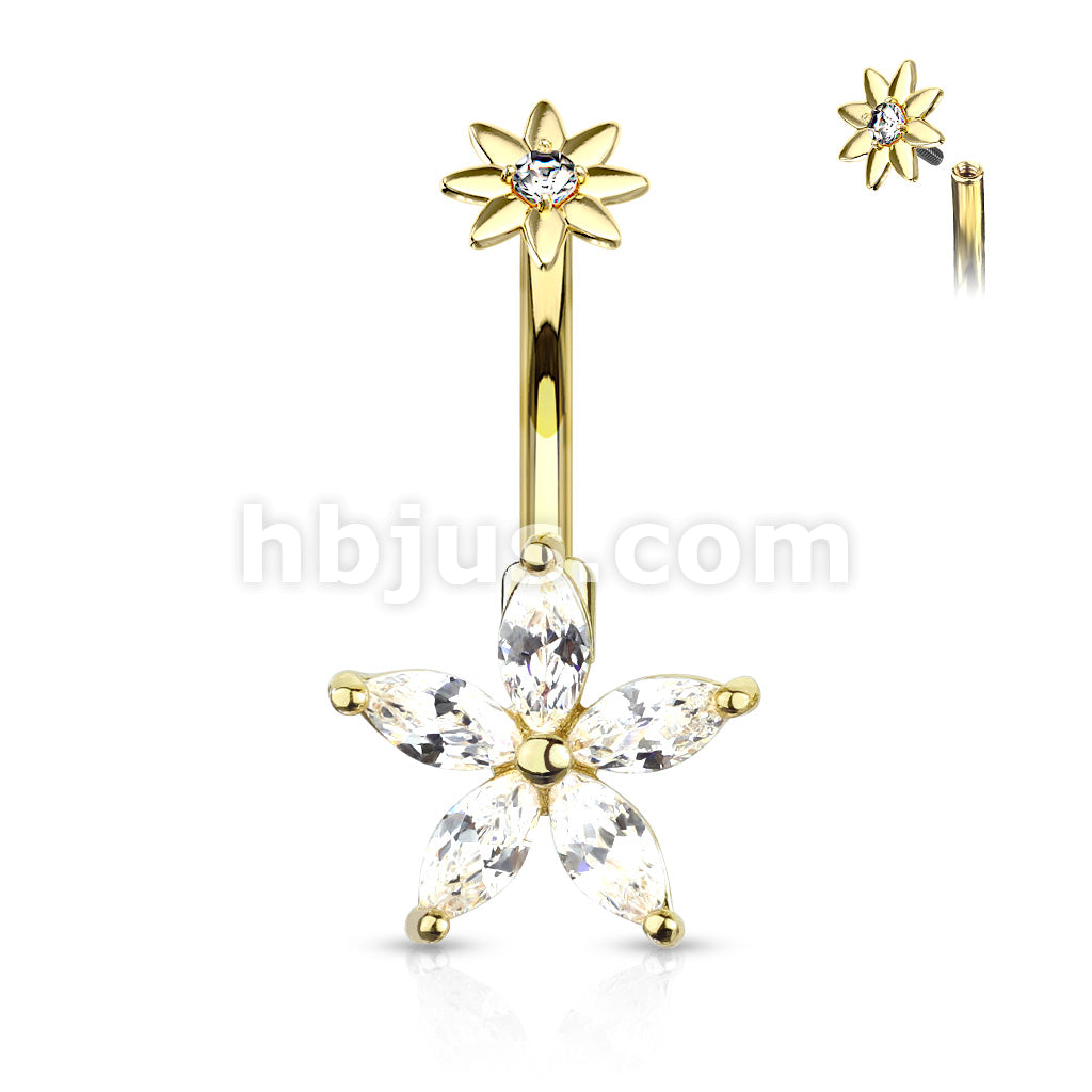 316L Surgical Steel 5 Marquise CZ Petals Flower With Internally... - Image 4
