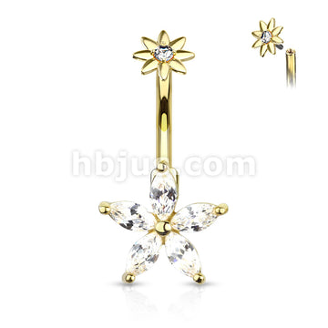 316L Surgical Steel 5 Marquise CZ Petals Flower With Internally... - Image 4