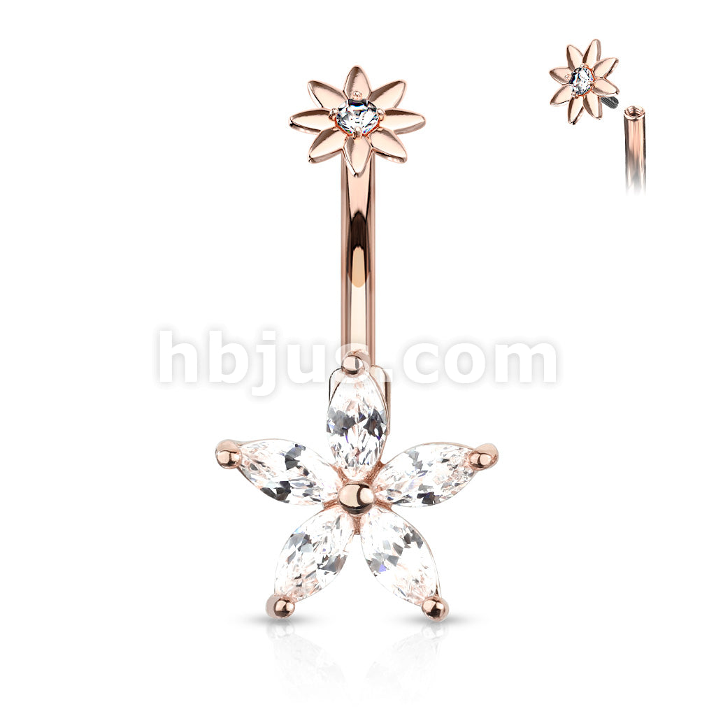 316L Surgical Steel 5 Marquise CZ Petals Flower With Internally... - Image 5
