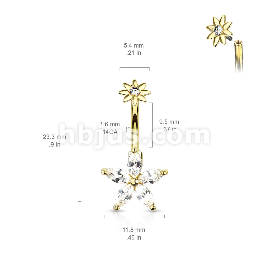 316L Surgical Steel 5 Marquise CZ Petals Flower With Internally... - Image 6