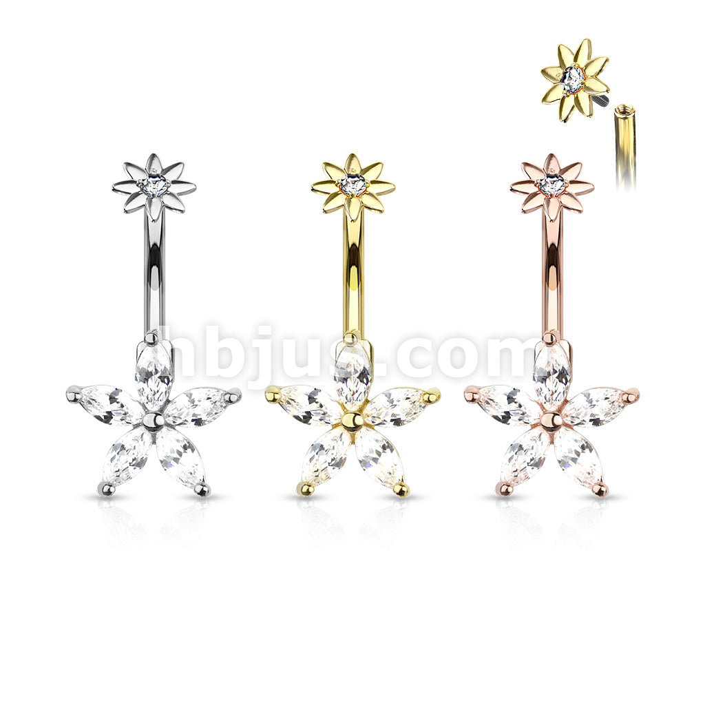 316L Surgical Steel 5 Marquise CZ Petals Flower With Internally... - Image 7