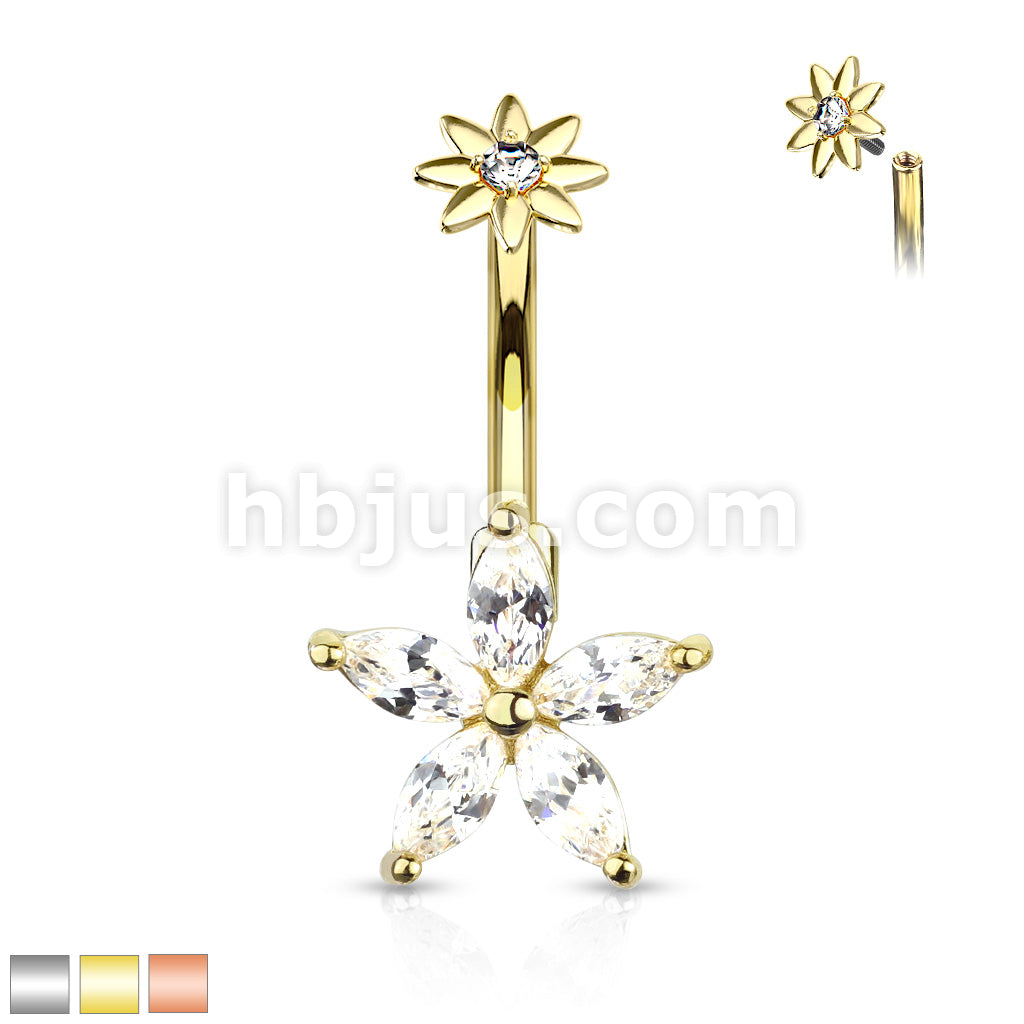 316L Surgical Steel 5 Marquise CZ Petals Flower With Internally... - Image 2