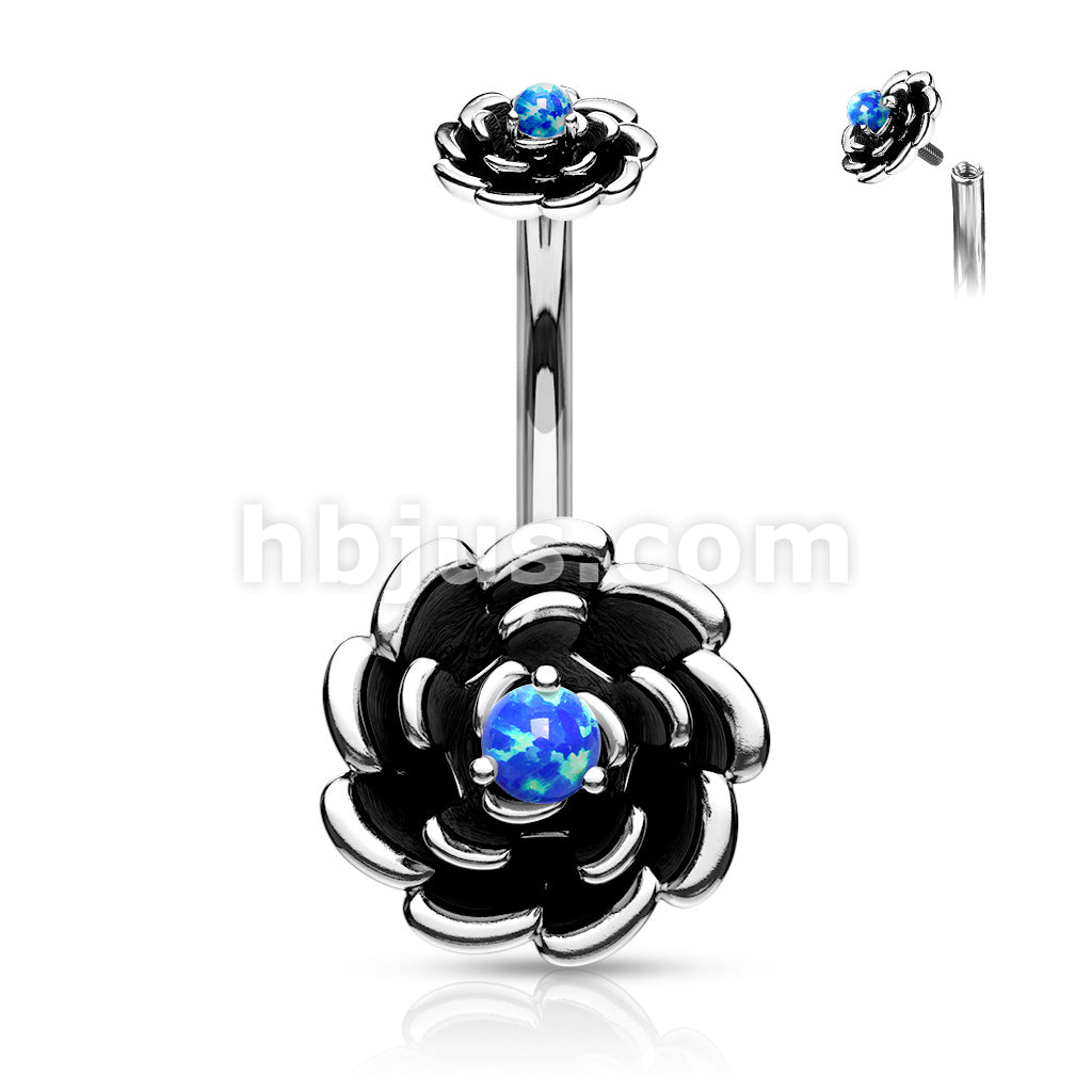 316L Surgical Steel Antique Silver Plated Opal Center Rose With... - Image 3