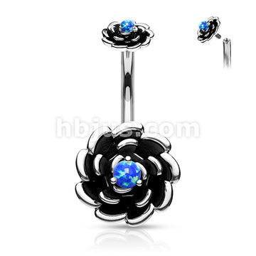 316L Surgical Steel Antique Silver Plated Opal Center Rose With... - Image 3