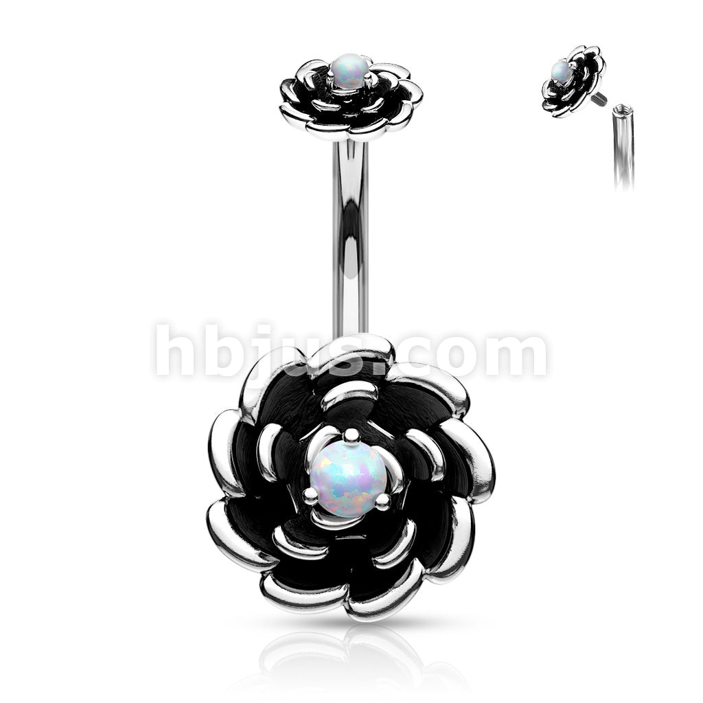 316L Surgical Steel Antique Silver Plated Opal Center Rose With... - Image 4