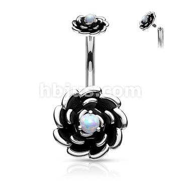 316L Surgical Steel Antique Silver Plated Opal Center Rose With... - Image 4