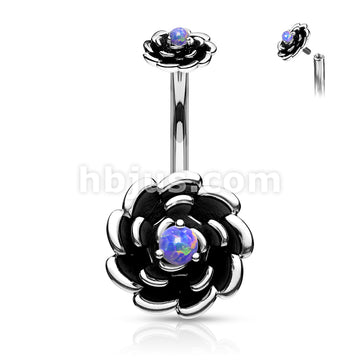 316L Surgical Steel Antique Silver Plated Opal Center Rose With... - Image 5