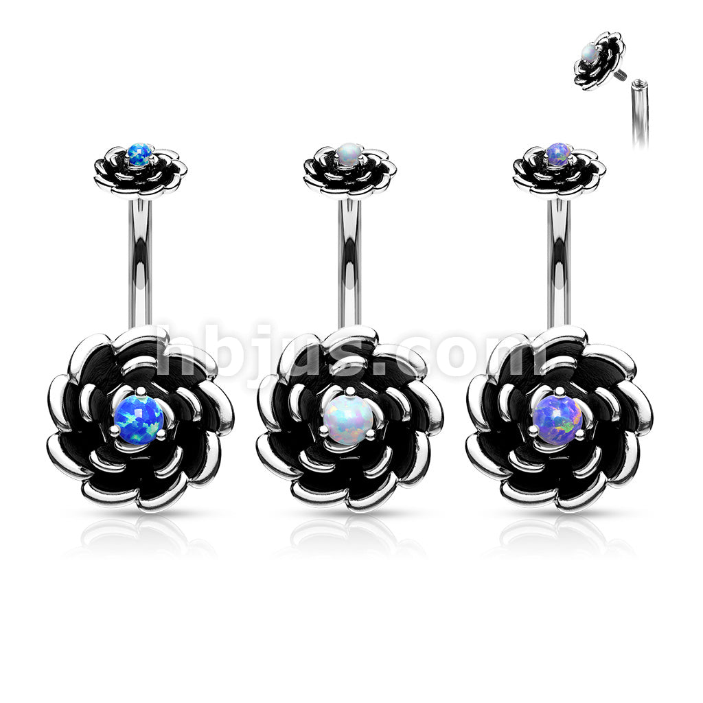 316L Surgical Steel Antique Silver Plated Opal Center Rose With... - Image 7