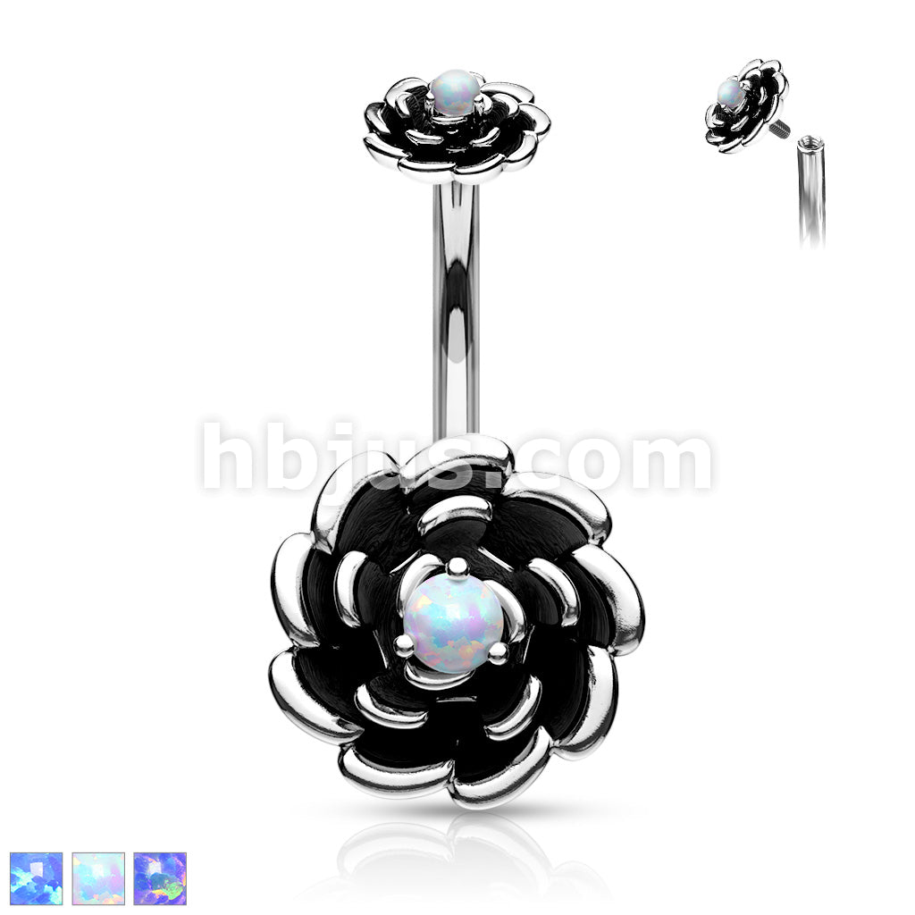 316L Surgical Steel Antique Silver Plated Opal Center Rose With... - Image 2