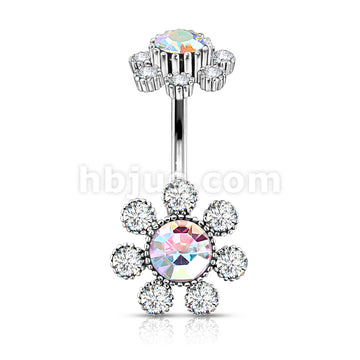 316L Surgical Steel Colored Gem Center and Clear Gem Petals Antique... - Image 3