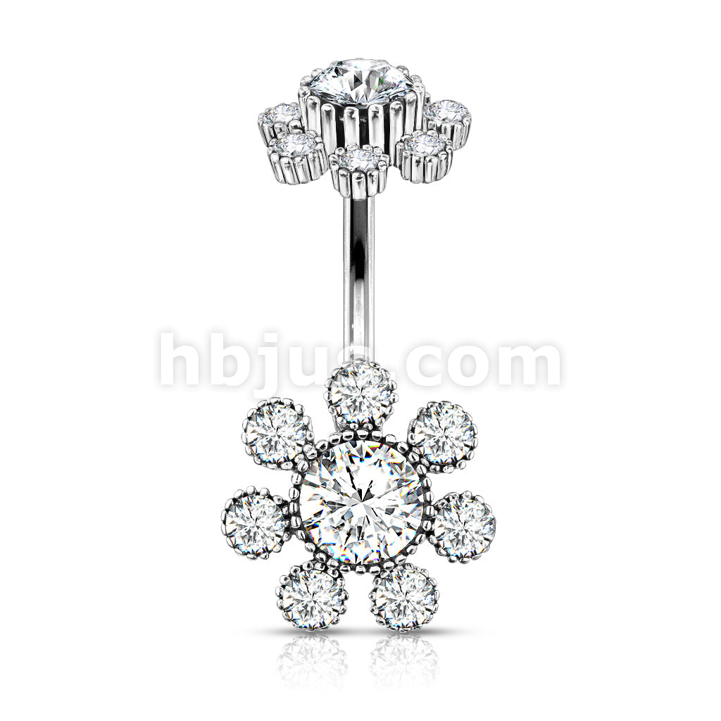 316L Surgical Steel Colored Gem Center and Clear Gem Petals Antique... - Image 4