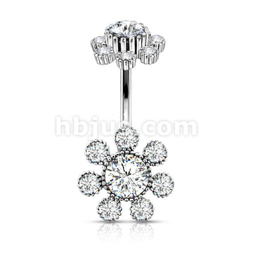 316L Surgical Steel Colored Gem Center and Clear Gem Petals Antique... - Image 4