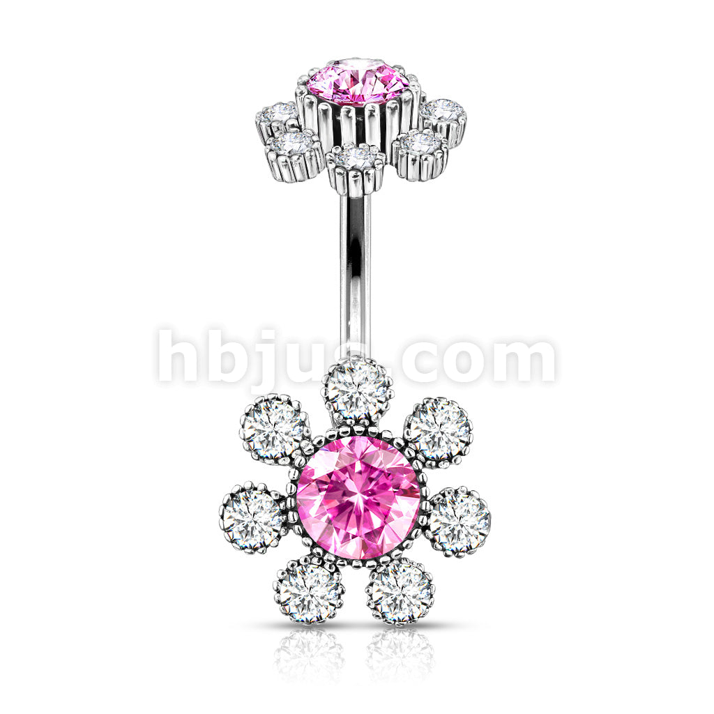 316L Surgical Steel Colored Gem Center and Clear Gem Petals Antique... - Image 5