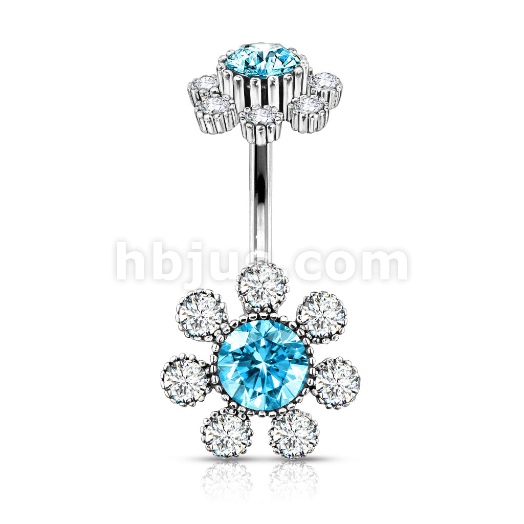 316L Surgical Steel Colored Gem Center and Clear Gem Petals Antique... - Image 6