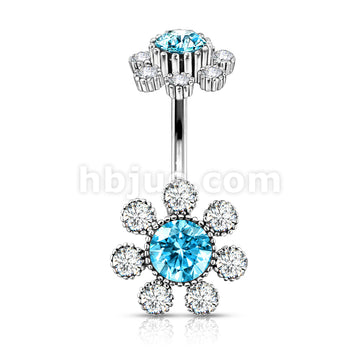 316L Surgical Steel Colored Gem Center and Clear Gem Petals Antique... - Image 6