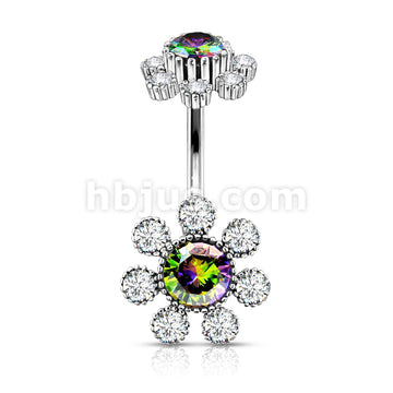 316L Surgical Steel Colored Gem Center and Clear Gem Petals Antique... - Image 7