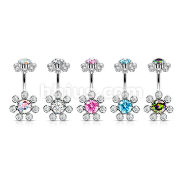 316L Surgical Steel Colored Gem Center and Clear Gem Petals Antique... - Image 9