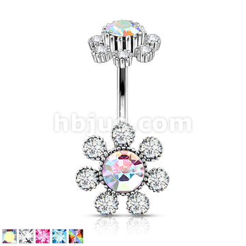 316L Surgical Steel Colored Gem Center and Clear Gem Petals Antique... - Image 2