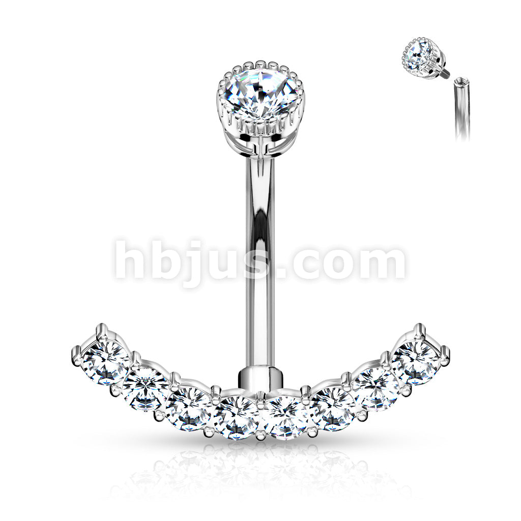 316L Surgical Steel 316L Surgical Steel CZ Paved Curved Line With... - Image 3