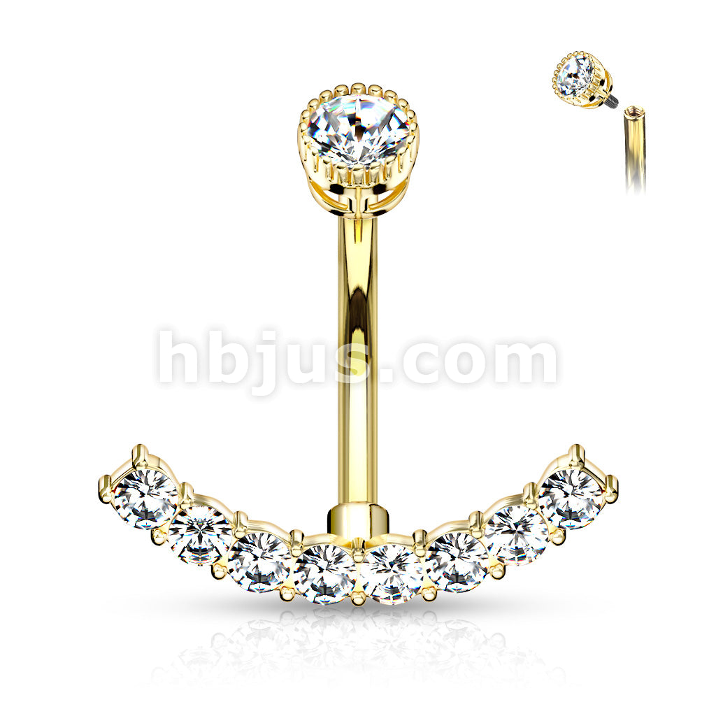 316L Surgical Steel 316L Surgical Steel CZ Paved Curved Line With... - Image 4