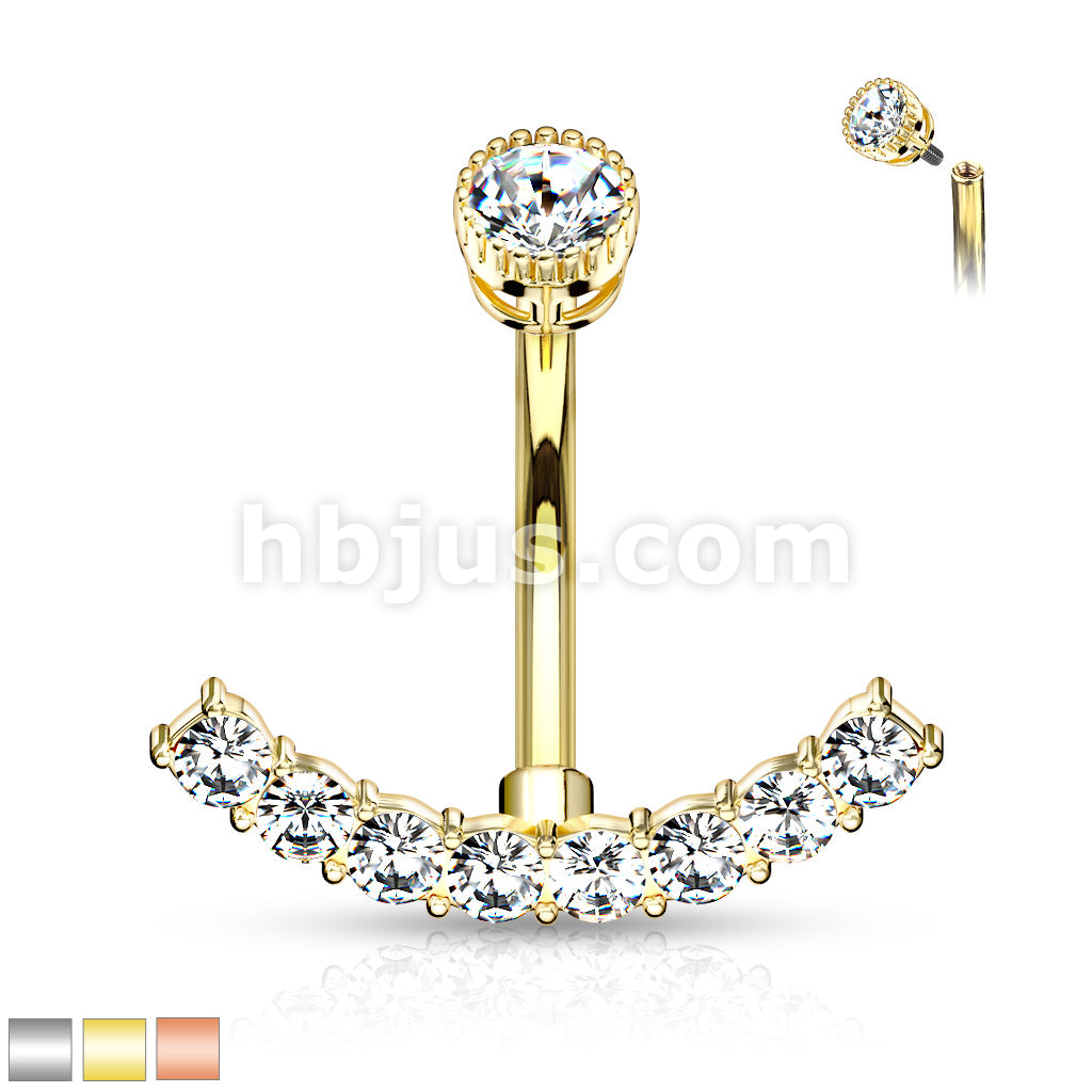316L Surgical Steel 316L Surgical Steel CZ Paved Curved Line With... - Image 2