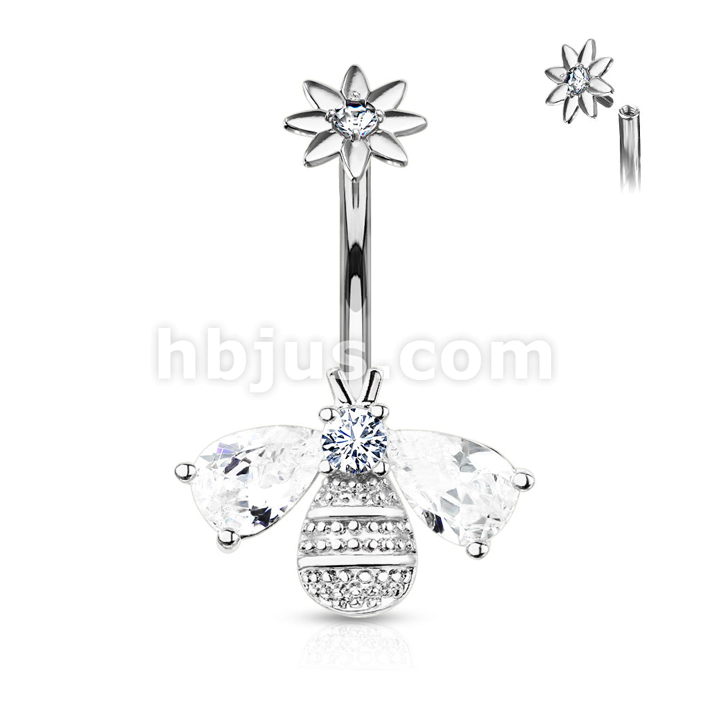 316L Surgical Steel Bee With CZ Wings and Face With Internally Threaded... - Image 3