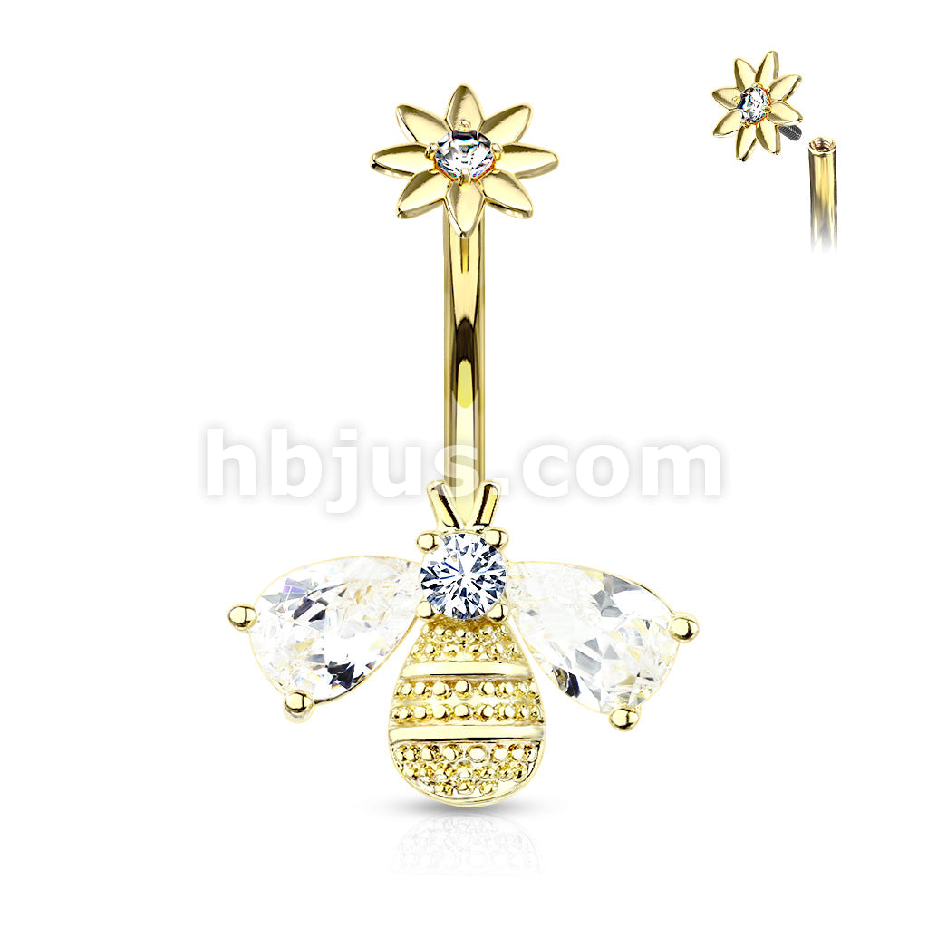 316L Surgical Steel Bee With CZ Wings and Face With Internally Threaded... - Image 4