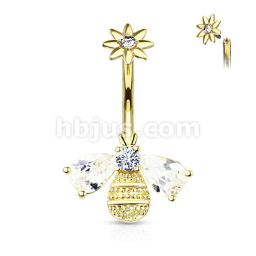 316L Surgical Steel Bee With CZ Wings and Face With Internally Threaded... - Image 4