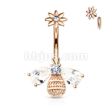 316L Surgical Steel Bee With CZ Wings and Face With Internally Threaded... - Image 5