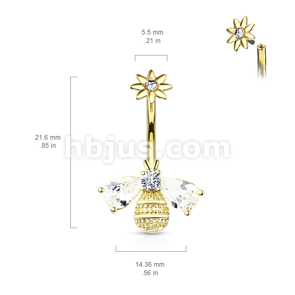 316L Surgical Steel Bee With CZ Wings and Face With Internally Threaded... - Image 6