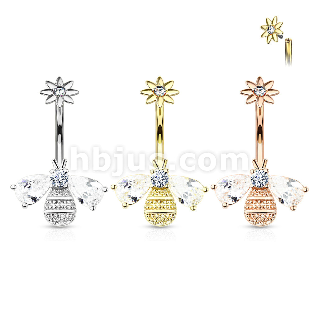 316L Surgical Steel Bee With CZ Wings and Face With Internally Threaded... - Image 7