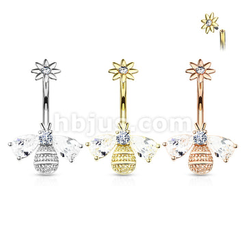 316L Surgical Steel Bee With CZ Wings and Face With Internally Threaded... - Image 7