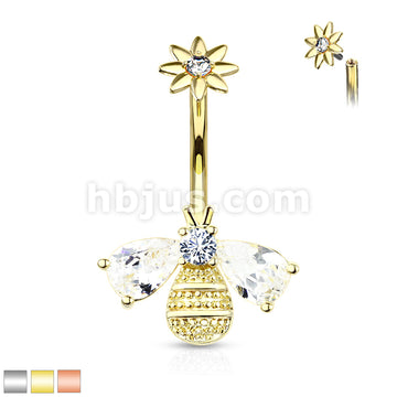 316L Surgical Steel Bee With CZ Wings and Face With Internally Threaded... - Image 2