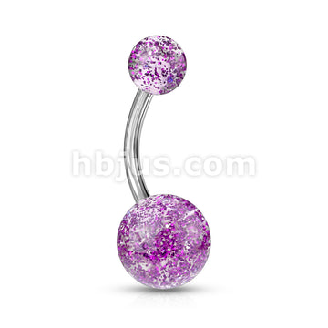 Acrylic Color Ultra Glitter Ball With 316L Surgical Steel 14GA 3/8 Navel - Image 3