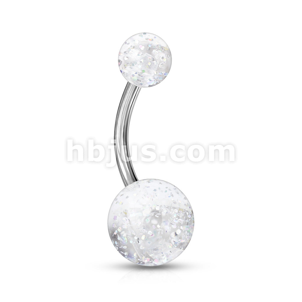 Acrylic Color Ultra Glitter Ball With 316L Surgical Steel 14GA 3/8 Navel - Image 5