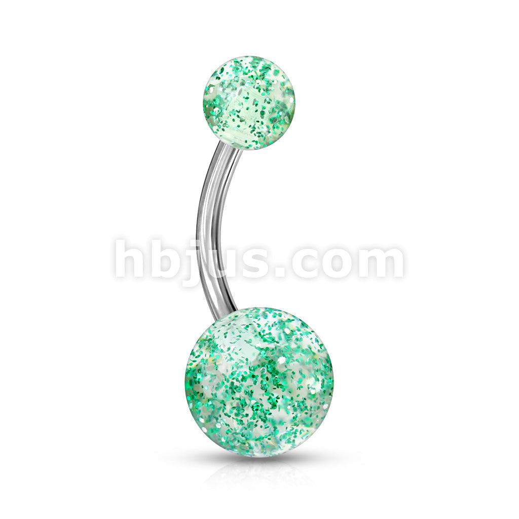 Acrylic Color Ultra Glitter Ball With 316L Surgical Steel 14GA 3/8 Navel - Image 6