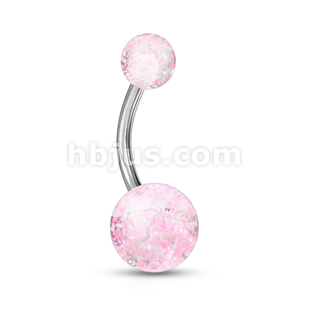 Acrylic Color Ultra Glitter Ball With 316L Surgical Steel 14GA 3/8 Navel - Image 8