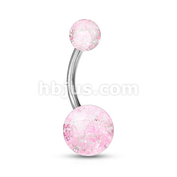 Acrylic Color Ultra Glitter Ball With 316L Surgical Steel 14GA 3/8 Navel - Image 8