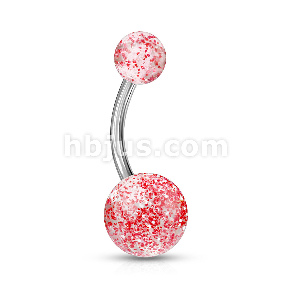 Acrylic Color Ultra Glitter Ball With 316L Surgical Steel 14GA 3/8 Navel - Image 9