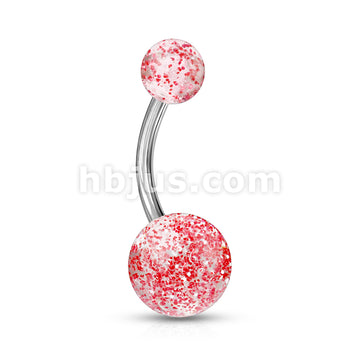 Acrylic Color Ultra Glitter Ball With 316L Surgical Steel 14GA 3/8 Navel - Image 9