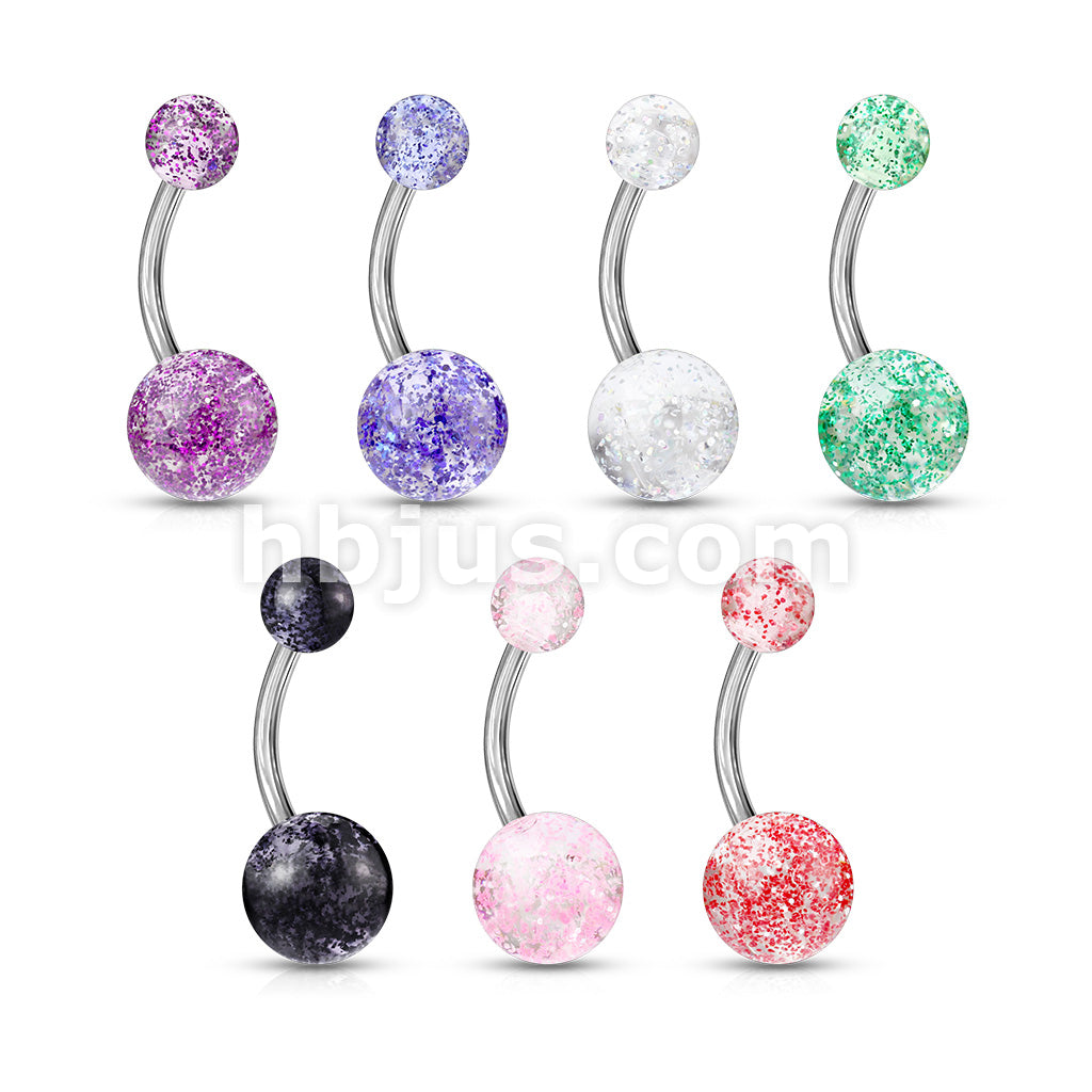 Acrylic Color Ultra Glitter Ball With 316L Surgical Steel 14GA 3/8 Navel - Image 11