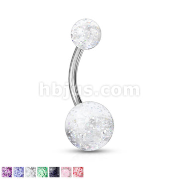 Acrylic Color Ultra Glitter Ball With 316L Surgical Steel 14GA 3/8 Navel - Image 2
