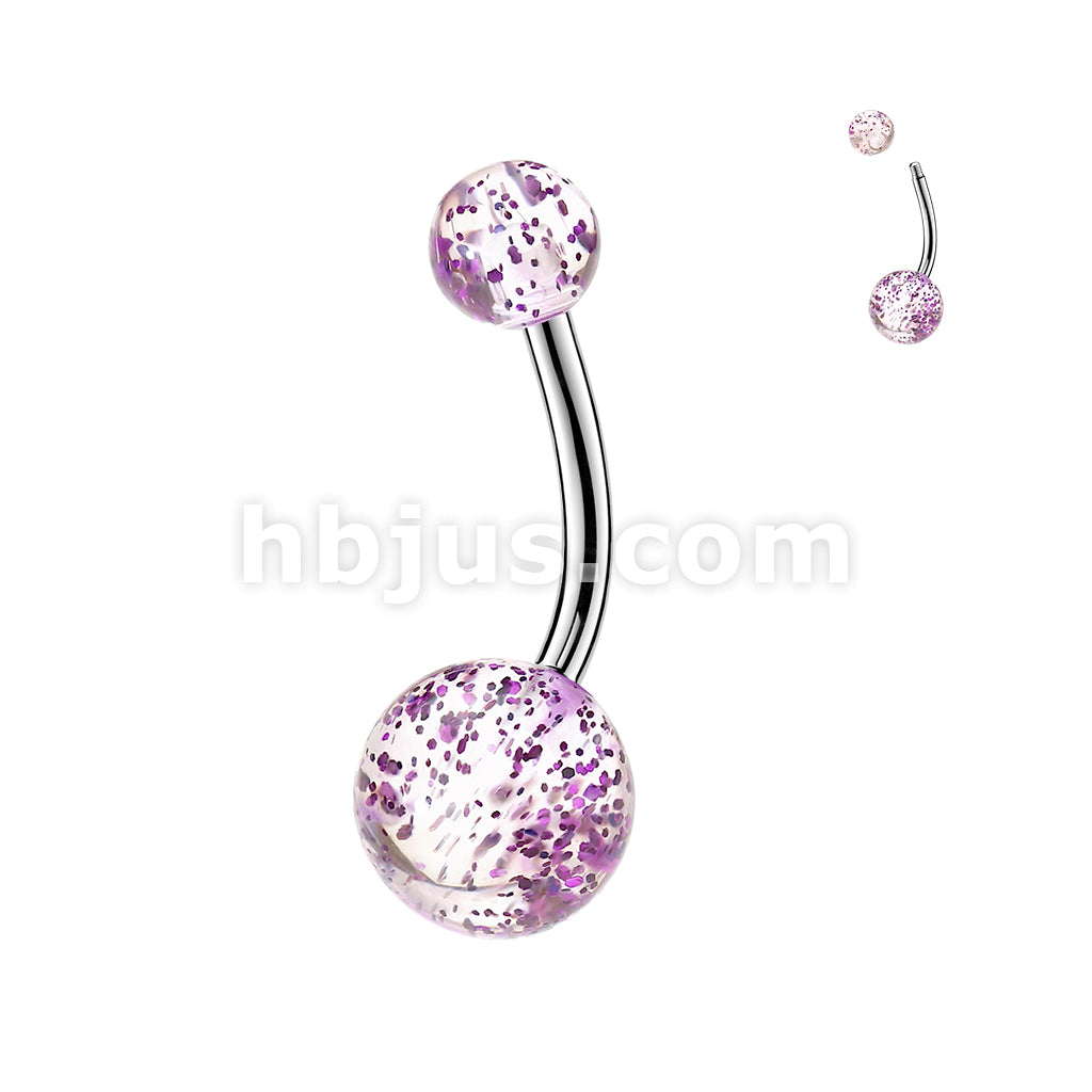 24 Pc Assorted Pack of 316L Surgical Steel Belly Rings With Colored Ultra Glitter Acrylic Balls - Image 2